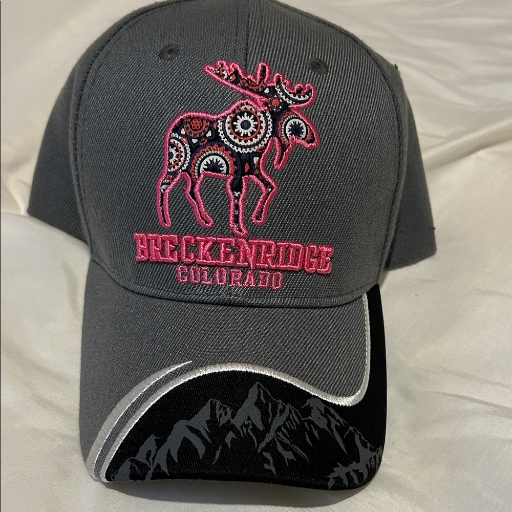 Gray and Black Moose Embroidered Cap